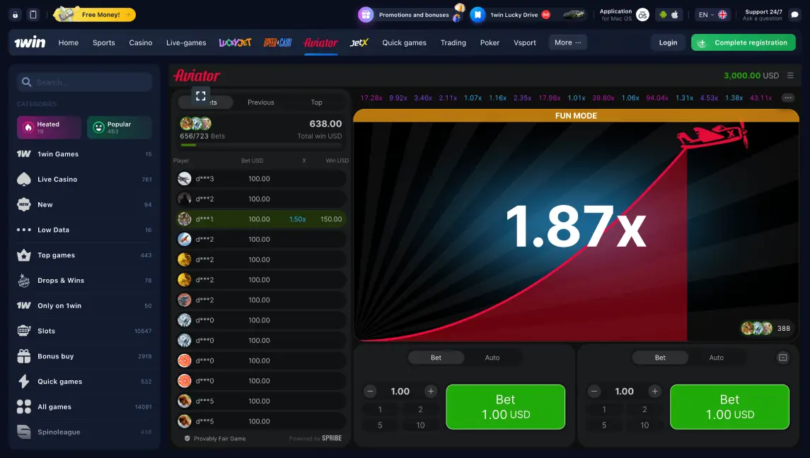 Play 1Win Aviator online