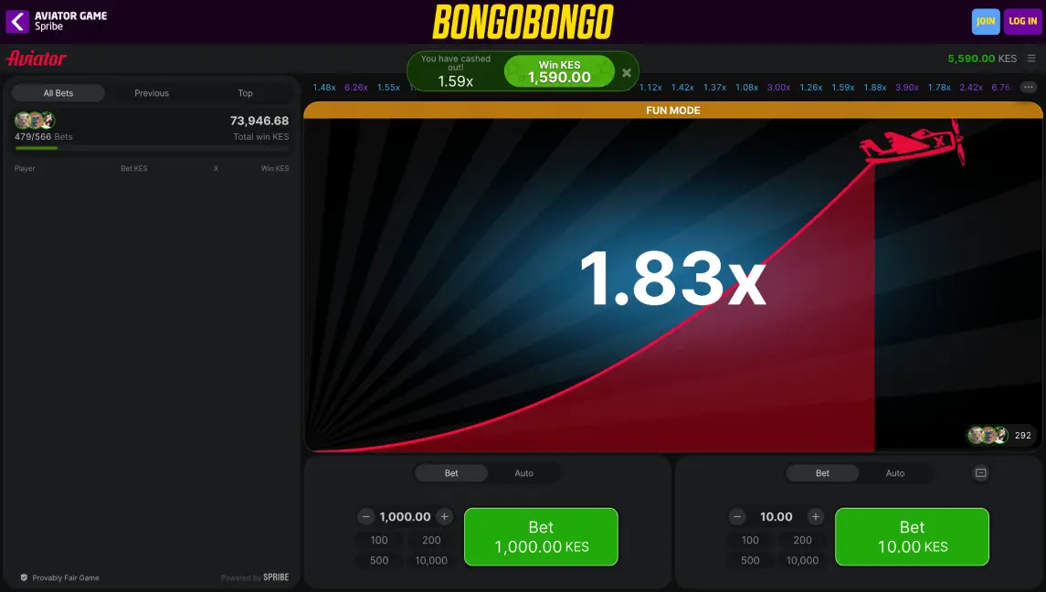 Play Aviator BongoBongo on the official website