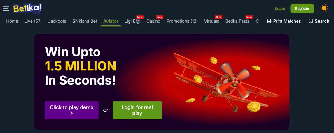 Play Aviator on the Betika betting site
