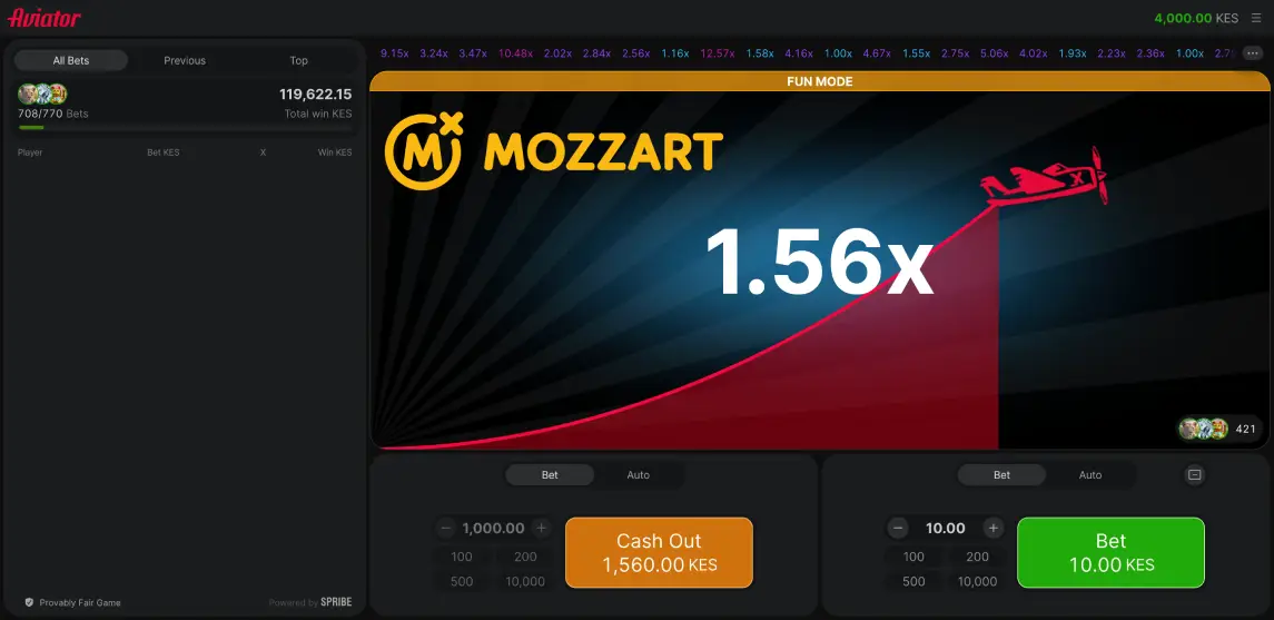 Play Aviator on the Mozzartbet Kenya betting site