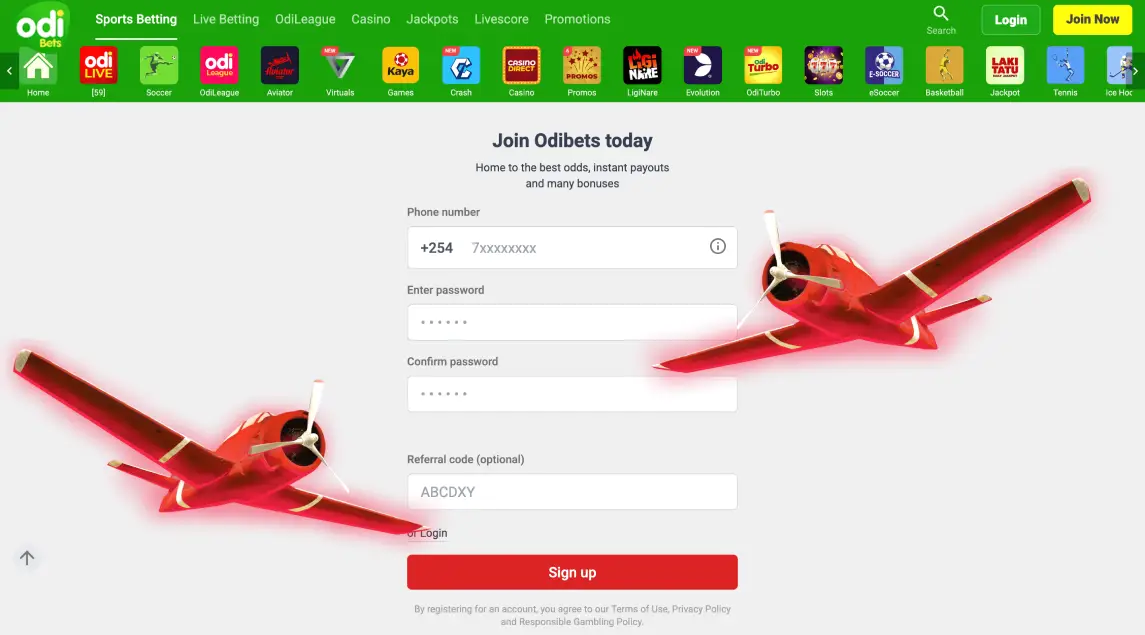 Registration on the official OdiBet betting website