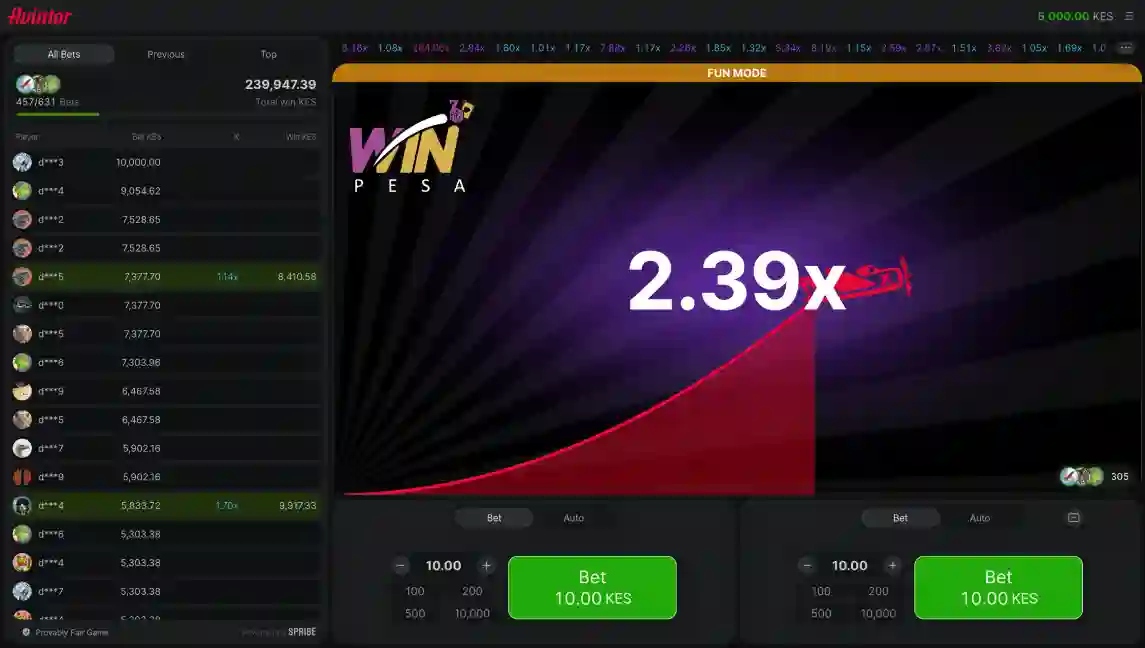 Play Aviator at the Winpesa online casino website