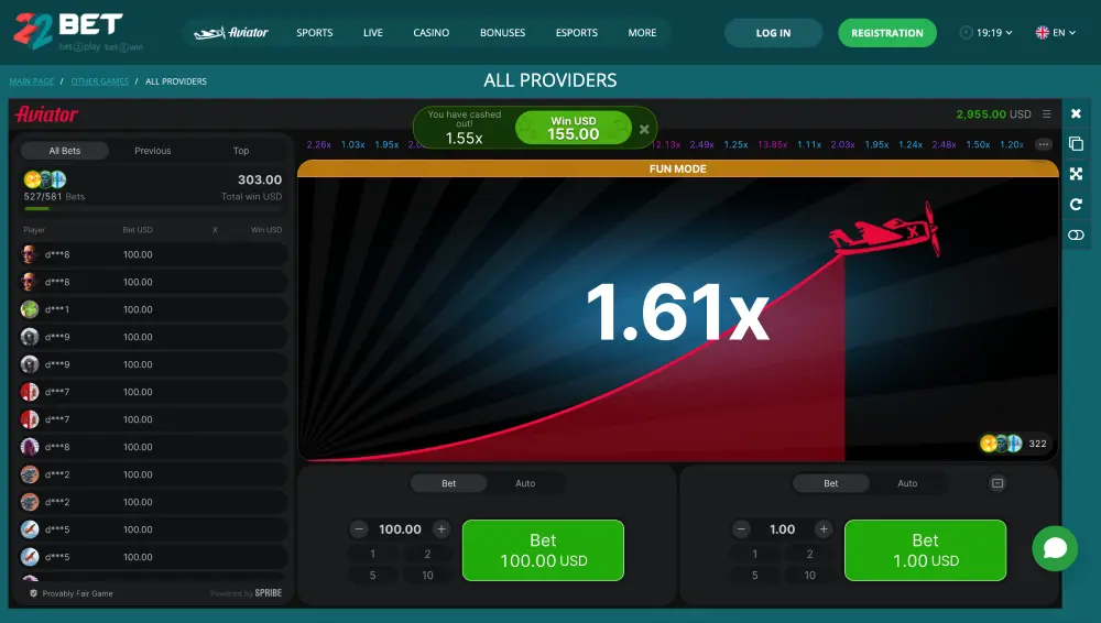 Play Aviator on the 22BET Kenya betting site
