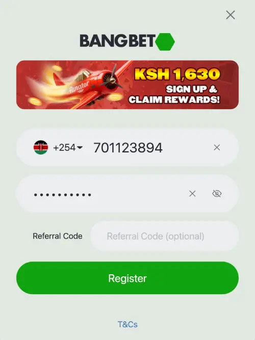 Registration on the Bangbet betting site
