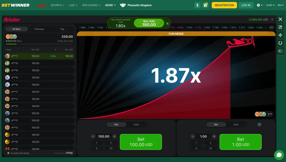 Play Aviator on the official BetWinner website