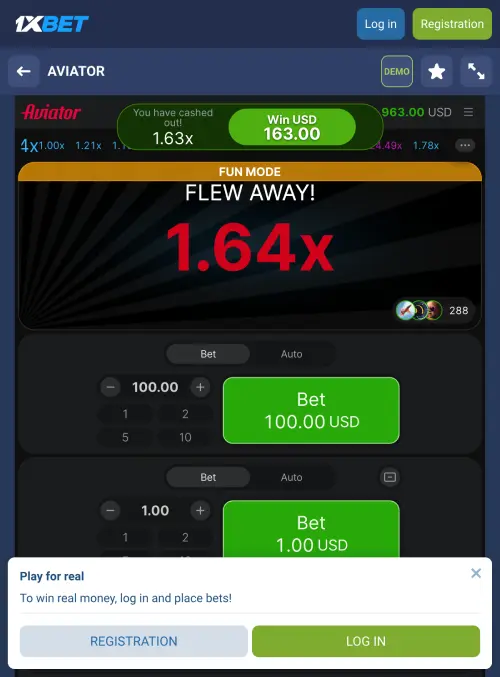 Play Aviator on the 1xBet Kenya website